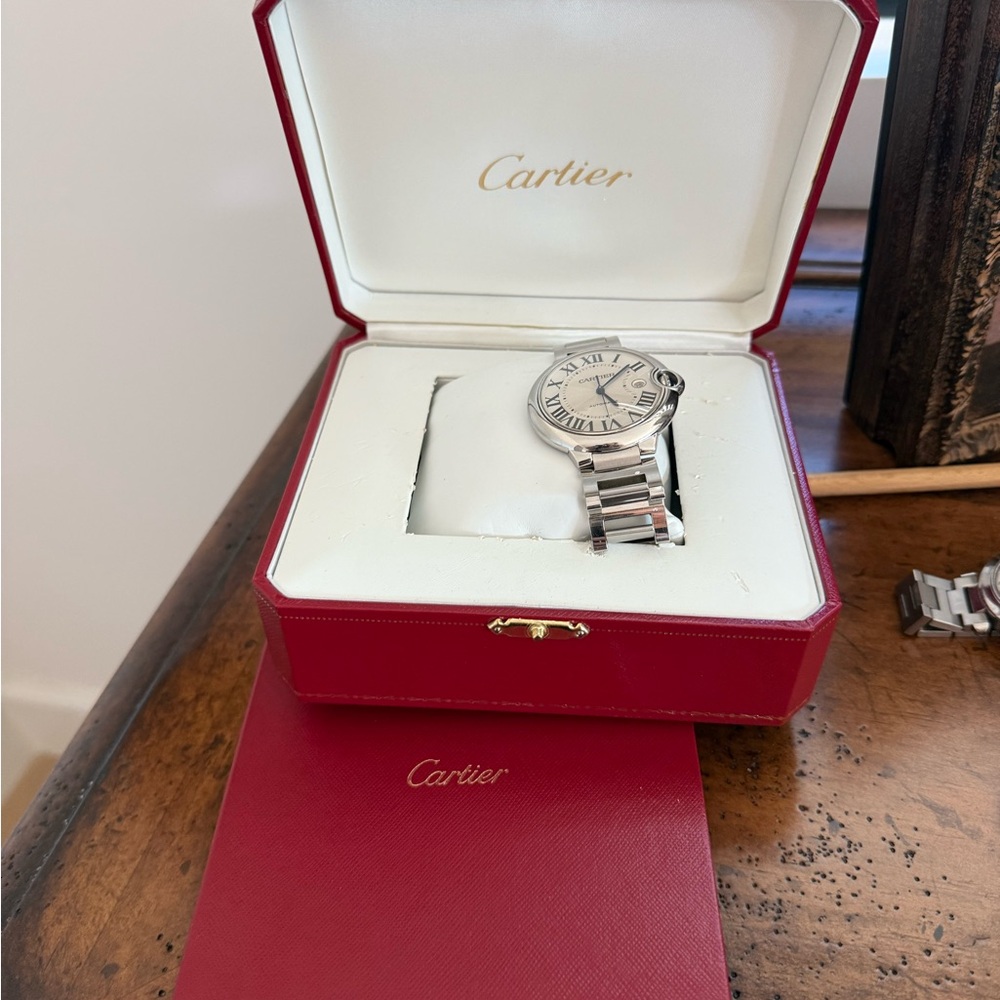 Cartier Silver Watch with White Dial